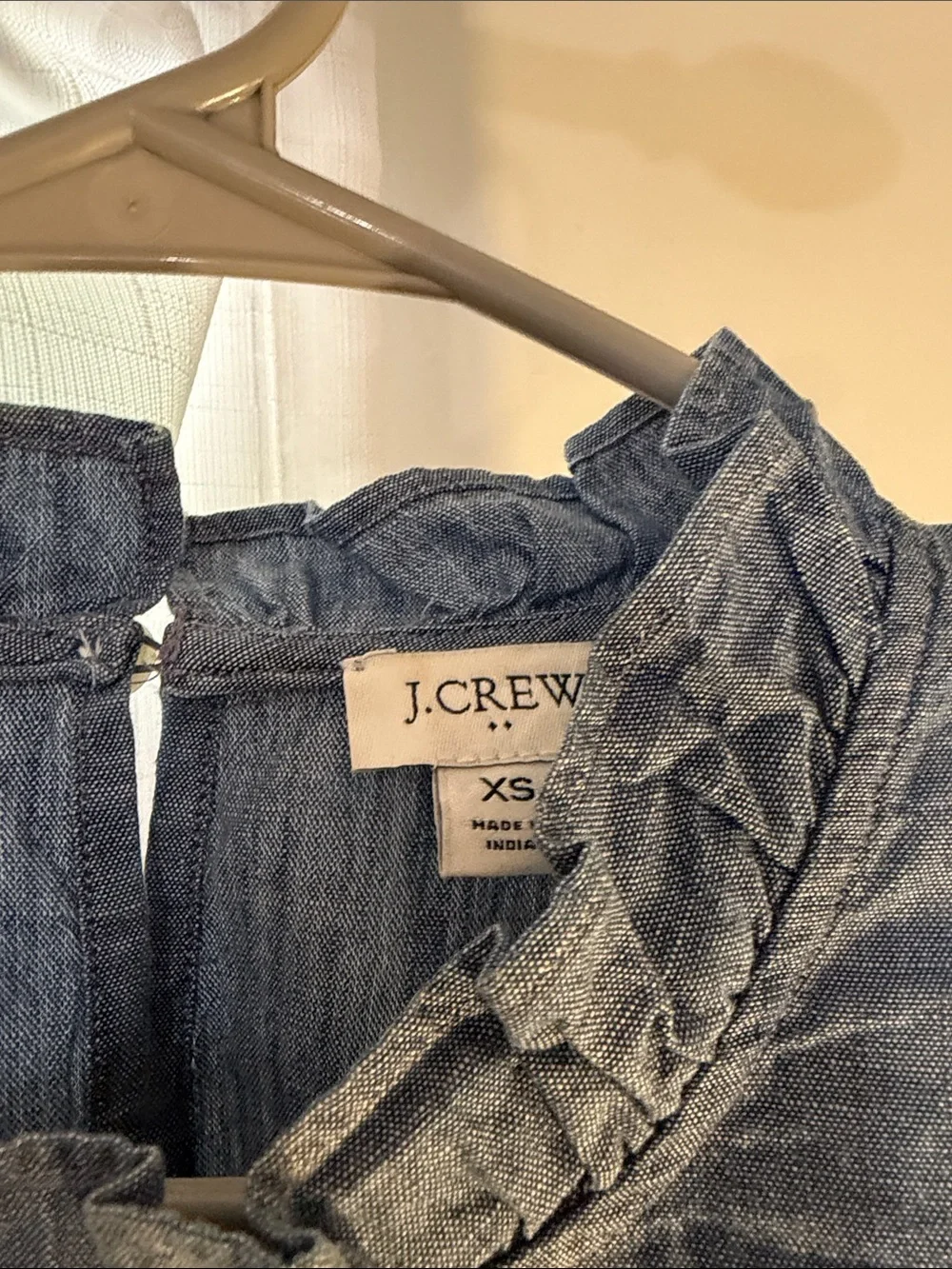 J. Crew Chambray Ruffled Collar Blouse - Light Blue
